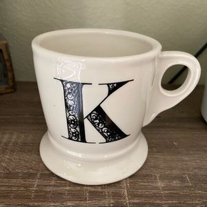 Anthropologie Initial “K” White Ceramic Mug